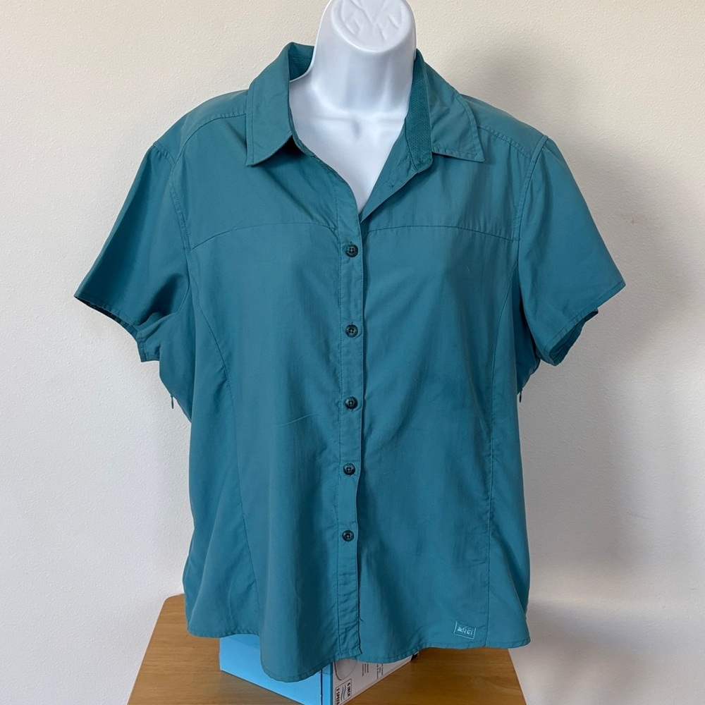 REI Tactel Nylon Turquoise Women's Short Sleeve Hiking Shirt Size 1X - Picture 1 of 12